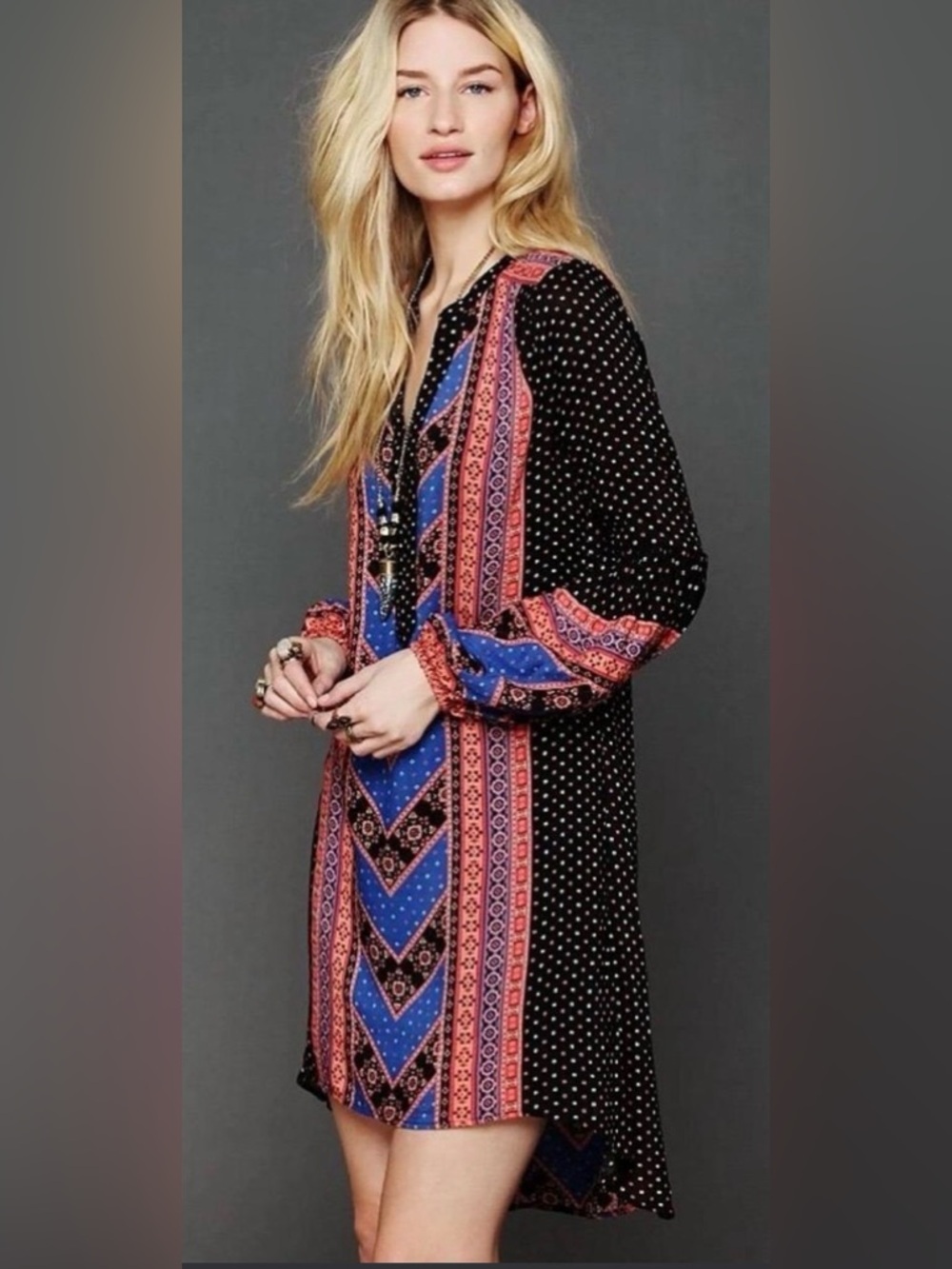Free People Anthropologie PEACEMAKER Hippie Hobo Tribal Hi-Lo Tunic Dress XS